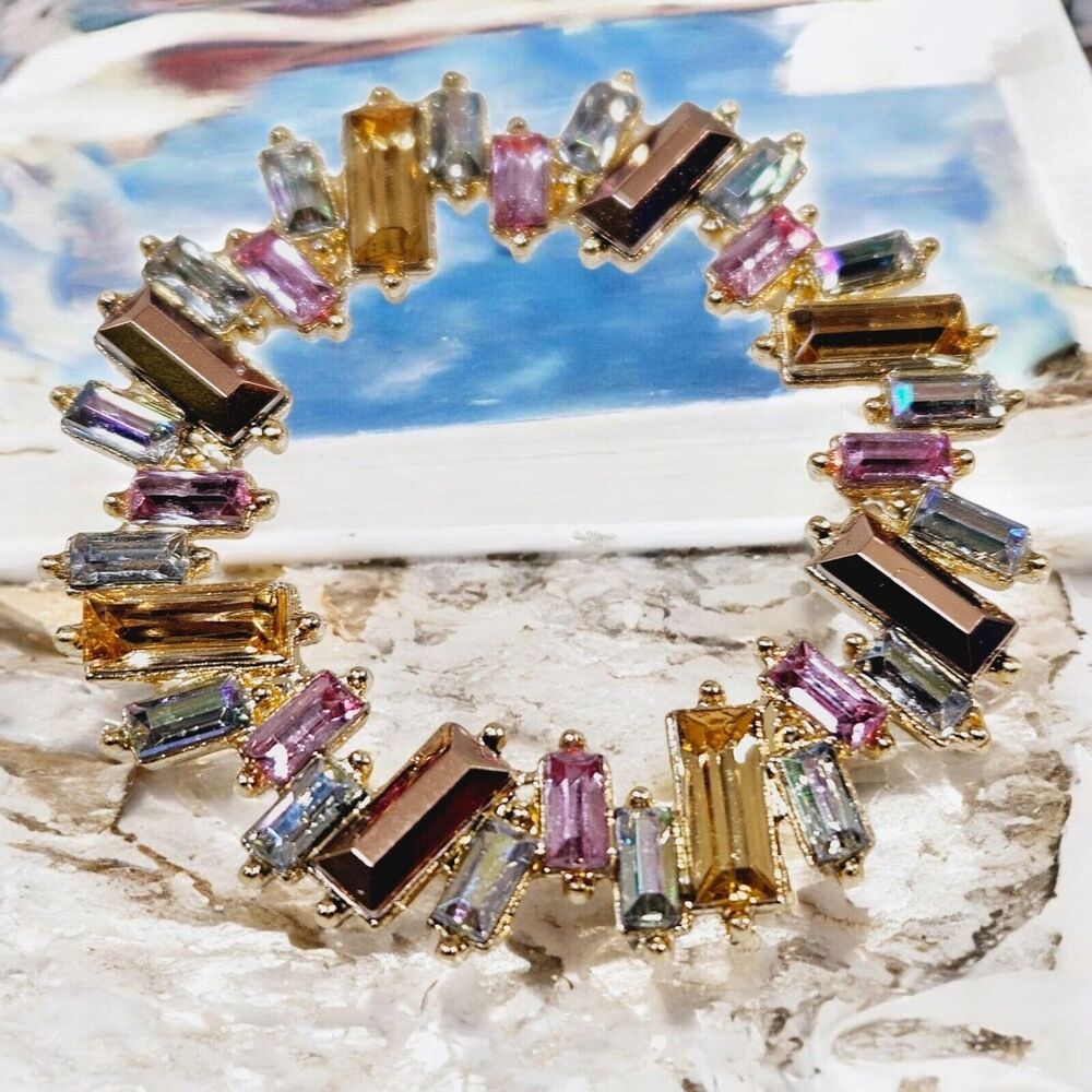 Color-block Rhinestone Stud Earrings Woman's Fashion Chic Spheres Baguette Cut - Picture 5 of 9